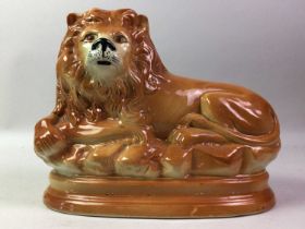 STAFFORDSHIRE POTTERY LION, AND OTHER CERAMICS