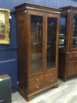PAIR OF STAINED WOOD DISPLAY CABINETS,