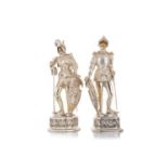 PAIR OF GERMAN SILVER AND IVORY FIGURES OF KNIGHTS ATTRIBUTED TO B. NERESHEIMER & SOHNES, PSEUDO-HAN