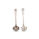 VICTORIAN SHELL & THREAD PATTERN TODDY LADLE AND A VICTORIAN SIFTING SPOON