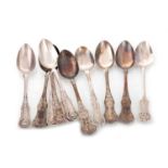 COLLECTION OF SILVER SINGLE STRUCK KINGS PATTERN TEASPOONS 19TH CENTURY
