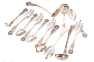 GROUP OF SILVER LADLES AND TEASPOONS, 19TH CENTURY