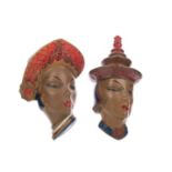 BOSSONS, SET OF THREE ART DECO POTTERY WALL MASKS IN THE MANNER OF GOLDSCHEIDER EARLY 20TH CENTURY