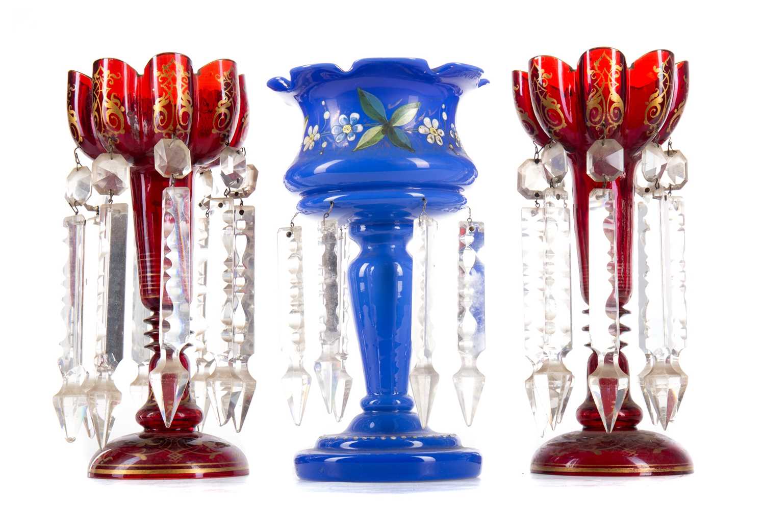 PAIR OF BOHEMIAN RUBY GLASS LUSTRES LATE 19TH CENTURY