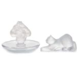 LALIQUE FRANCE, 'ROXANNE' ASHTRAY AND CAT SCULPTURE CONTEMPORARY