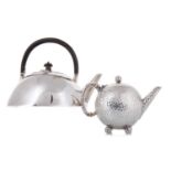 SILVER PLATED TEAPOT IN THE MANNER OF DR. CHRISTOPHER DRESSER LATE 19TH CENTURY
