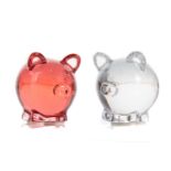 BACCARAT FRANCE, TWO CRYSTAL PIG SCULPTURES CONTEMPORARY