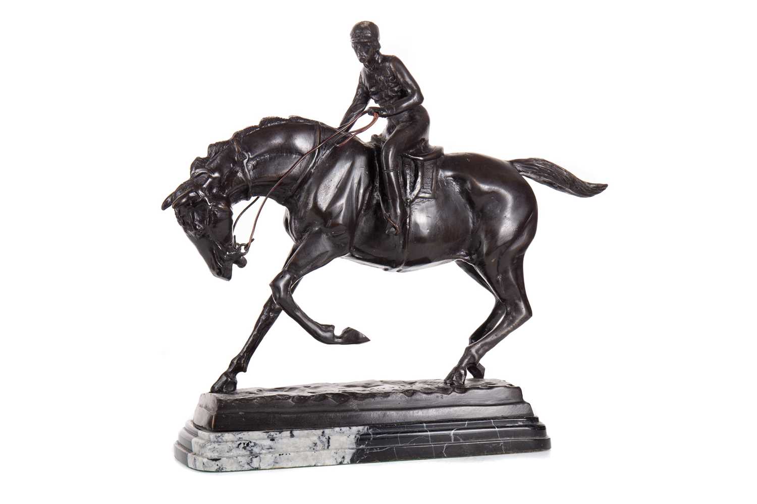 AFTER PIERRE-JULES MENE, BRONZE EQUESTRIAN FIGURE GROUP EARLY 20TH CENTURY