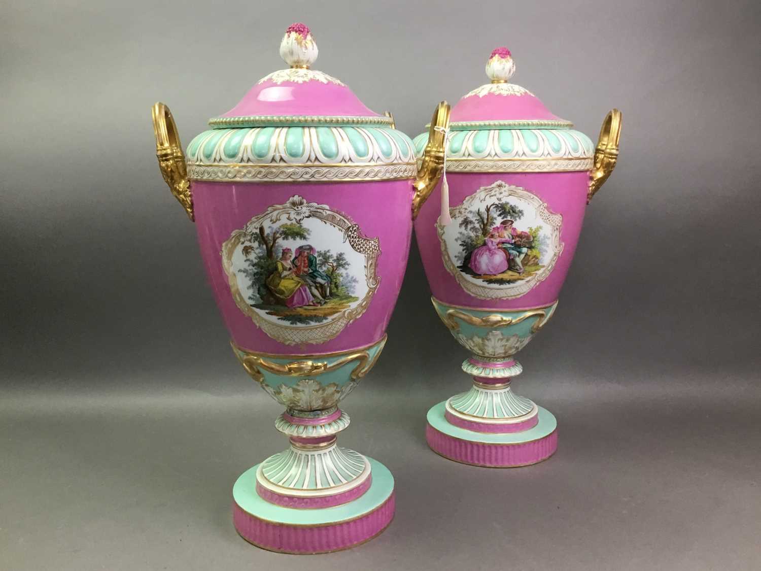 PAIR OF BERLIN PORCELAIN URN SHAPED VASES LATE 19TH CENTURY