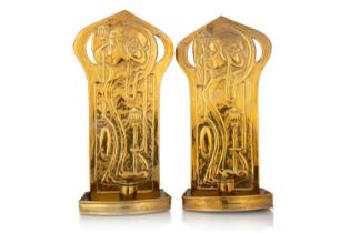 ATTRIBUTED TO AGNES BANKIER HARVEY, PAIR OF SCOTTISH ARTS & CRAFTS 'MAIDEN' WALL SCONCES, CIRCA 1910