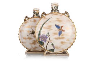 ROYAL WORCESTER, PAIR OF AESTHETIC MOON FLASK VASES, CIRCA 1860-80