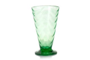 WHITEFRIARS, WEALDSTONE RANGE ART DECO GREEN GLASS VASE, CIRCA 1931