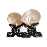 PAIR OF CHINESE CARVED MOTHER OF PEARL SHELLS LATE 19TH / EARLY 20TH CENTURY