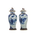 PAIR OF CHINESE BLUE AND WHITE CRACKLEWARE VASES AND COVERS 19TH CENTURY