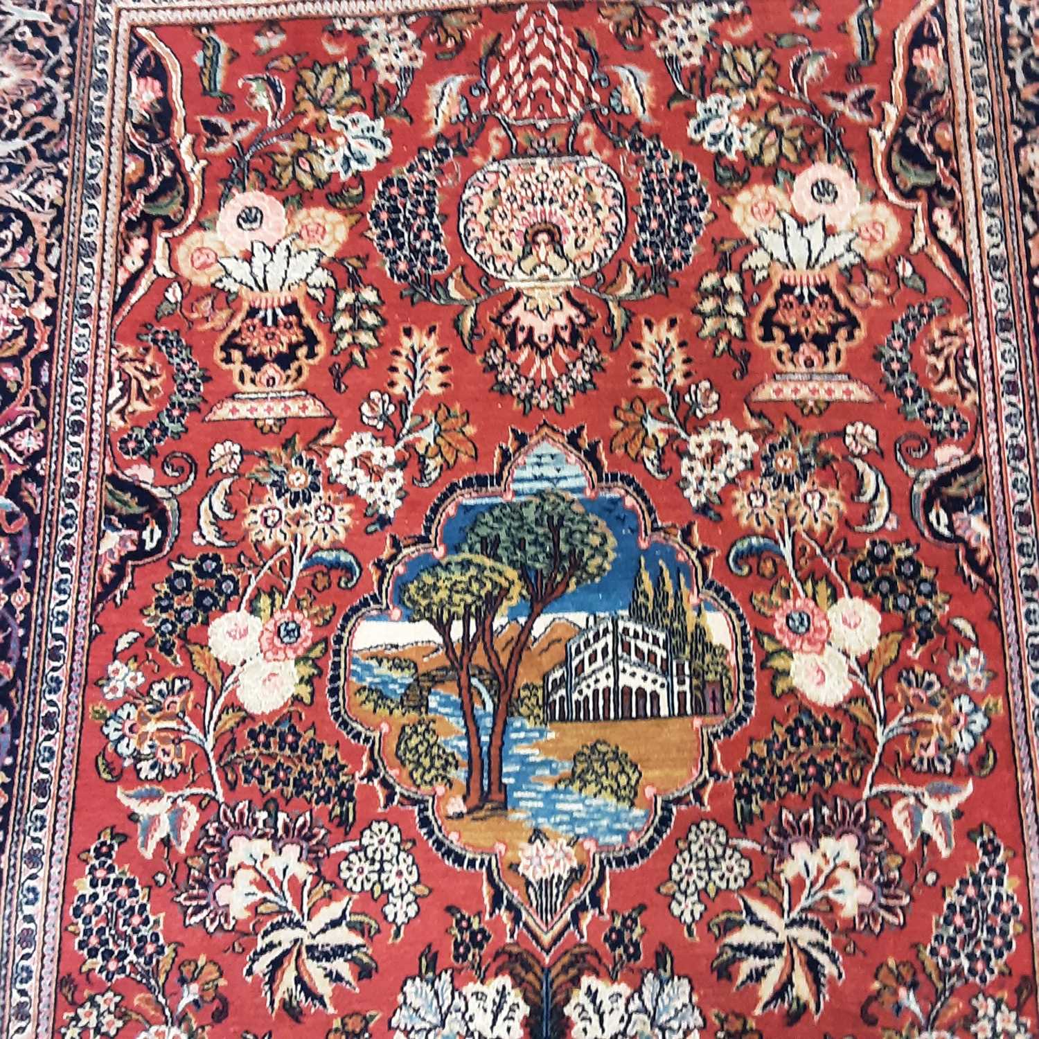 KASHAN PART SILK RUG LATE 19TH/EARLY 20TH CENTURY - Image 3 of 4