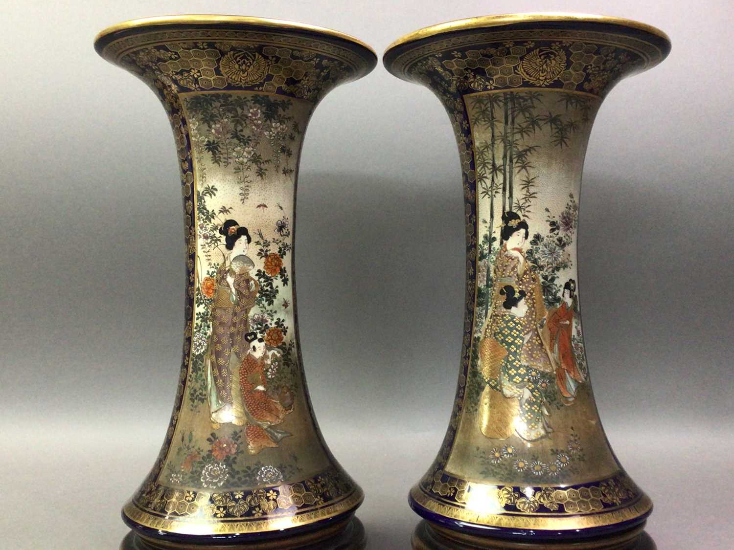 NEAR PAIR OF JAPANESE SATSUMA VASES LATE 19TH/EARLY 20TH CENTURY