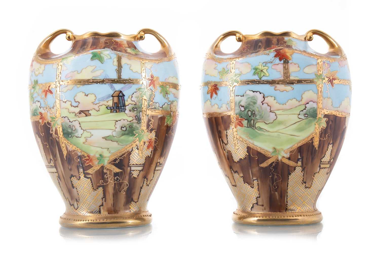 PAIR OF NORITAKE PORCELAIN VASES MID 20TH CENTURY