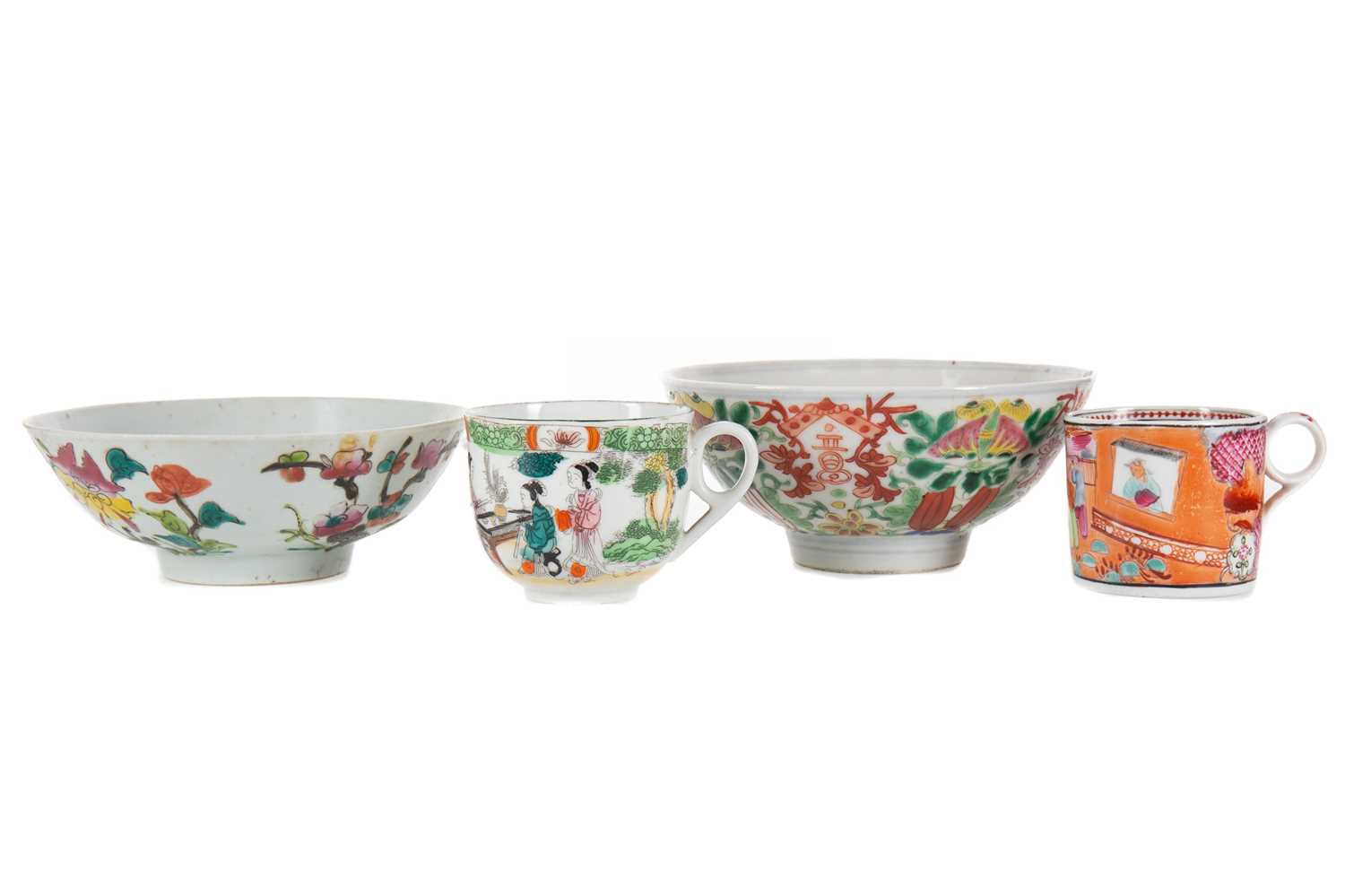 TWO CHINESE CANTON FAMILLE ROSE BOWLS 19TH CENTURY