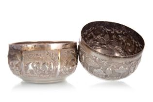 TWO BURMESE WHITE METAL BOWLS, LATE 19TH / EARLY 20TH CENTURY