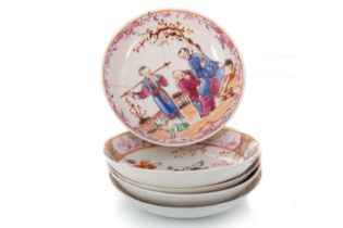 GROUP OF FIVE 18TH CENTURY CHINESE MANDARIN PALETTE SAUCERS, QIANLONG PERIOD 1736 - 1795