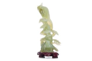 CHINESE JADE BIRD FIGURE AND STAND, 20TH CENTURY