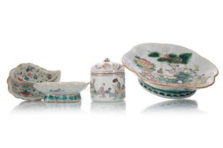 CHINESE FAMILLE VERTE SHAPED BOWL, AND FURTHER ITEMS