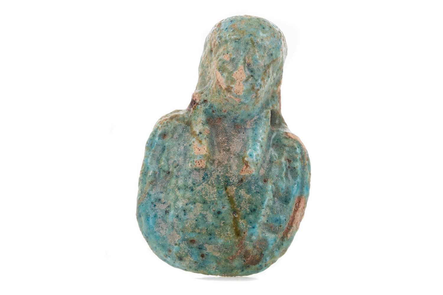 AN EGYPTIAN USHABTI ON STAND AND SMALL FAIENCE PENDANT