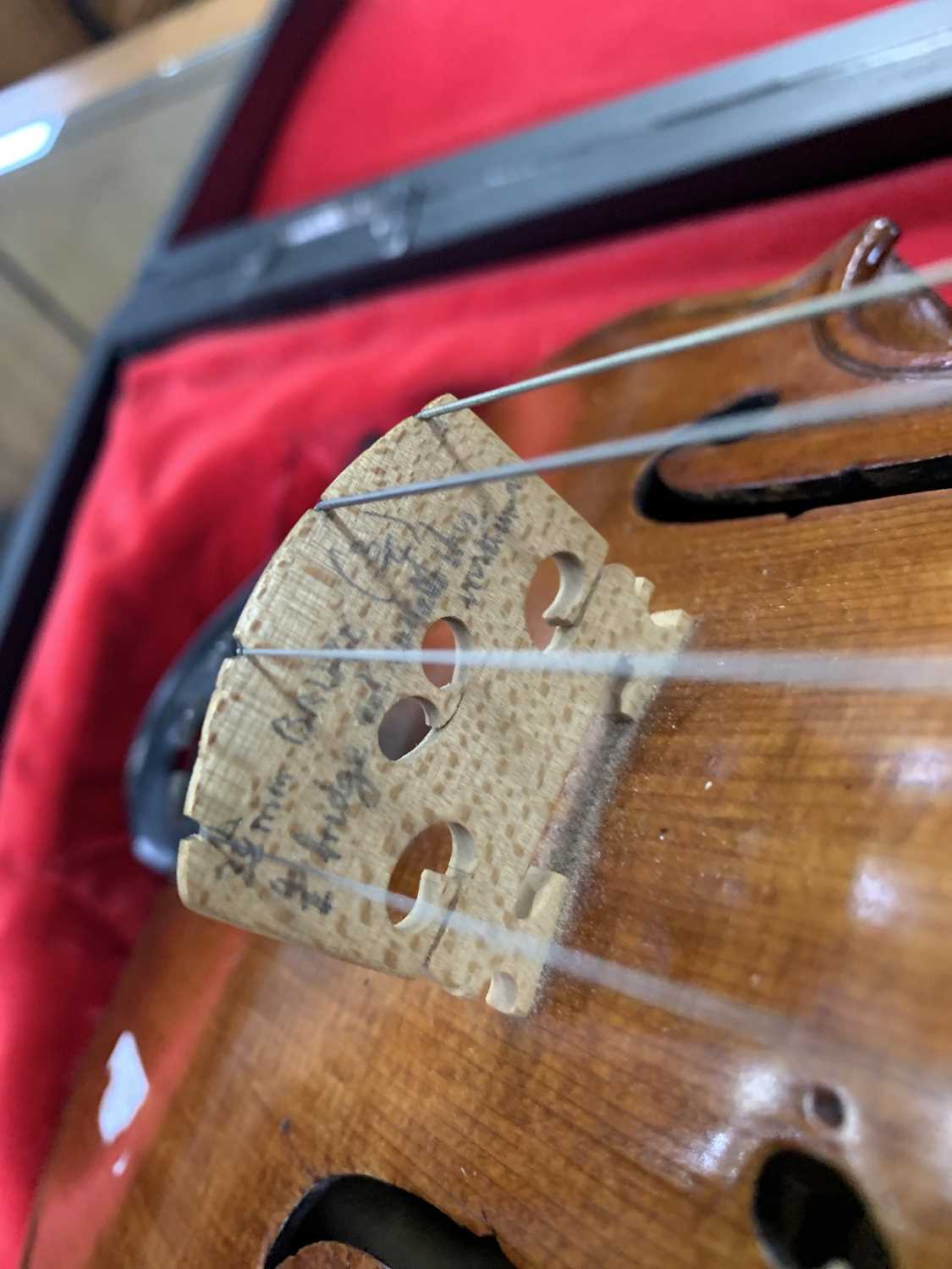 TWO VIOLINS AND BOWS IN A SINGLE CASE - Image 15 of 36