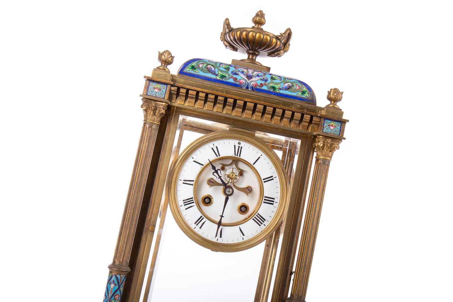 A LATE 19TH CENTURY FRENCH BRASS AND CHAMPLEVE ENAMEL MANTEL CLOCK - Image 2 of 9