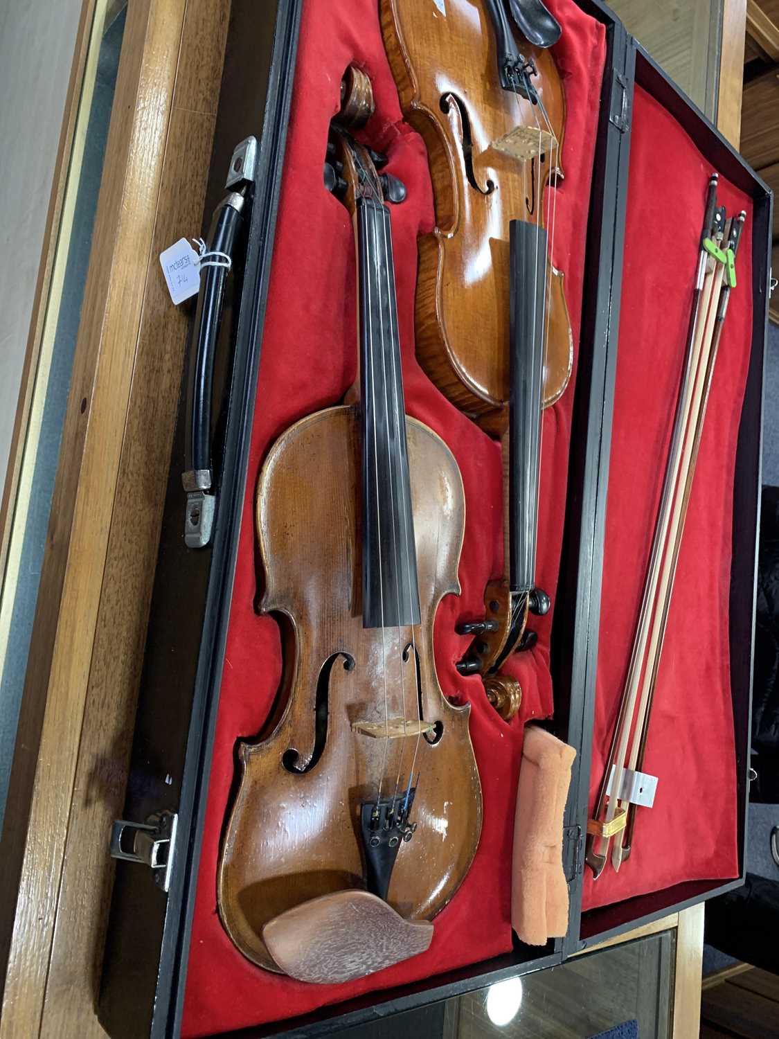 TWO VIOLINS AND BOWS IN A SINGLE CASE - Image 3 of 36