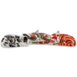 THREE ROYAL CROWN DERBY SLEEPING CAT PAPERWEIGHTS