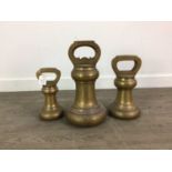 A COUNTY OF LANARK IMPERIAL BRASS BELL WEIGHT, ALONG WITH TWO OTHERS