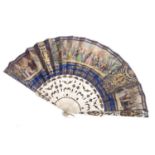 A 19TH CENTURY FRENCH BONE HANDLED PAINTED FAN