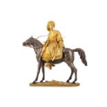 A FRENCH ORIENTALIST EQUESTRIAN DOUBLE-PATINATED BRONZE FIGURE GROUP