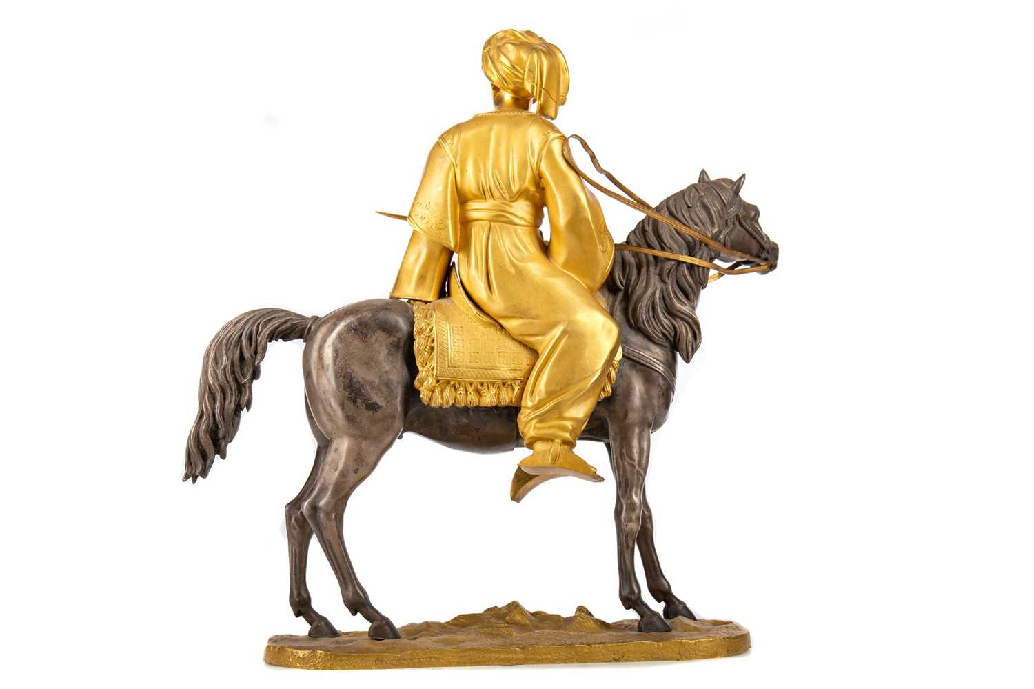 A FRENCH ORIENTALIST EQUESTRIAN DOUBLE-PATINATED BRONZE FIGURE GROUP - Image 2 of 10