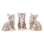 THREE ROYAL CROWN DERBY CAT PAPERWEIGHTS