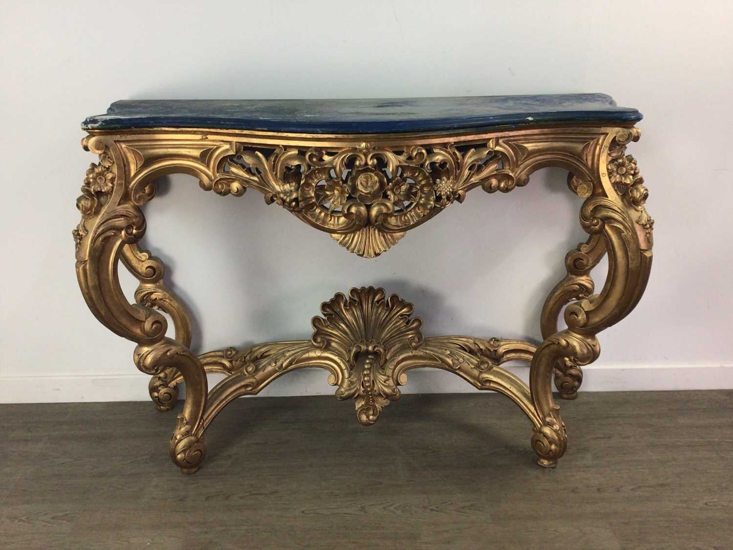 A LOUIS XVI STYLE GILTWOOD CONSOLE TABLE