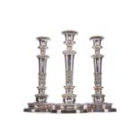 SET OF THREE VICTORIAN SHEFFIELD PLATE TABLE CANDLESTICKS