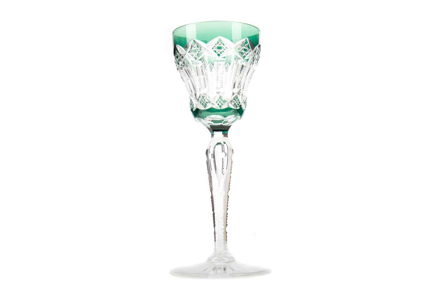 A GOOD EMERALD FLASHED HOCK GLASS ATTRIBUTED TO STEVENS & WILLIAMS