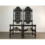 PAIR OF OAK HALL CHAIRS OF JACOBEAN DESIGN LATE 19TH CENTURY