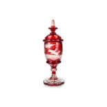 BOHEMIAN RUBY FLASHED GLASS GOBLET AND COVER, LATE 19TH / EARLY 20TH CENTURY