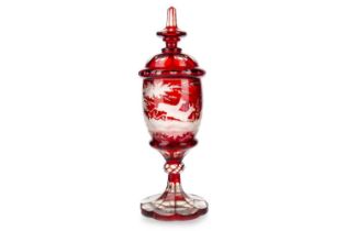 BOHEMIAN RUBY FLASHED GLASS GOBLET AND COVER, LATE 19TH / EARLY 20TH CENTURY