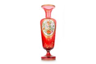 BOHEMIAN CRANBERRY GLASS VASE, LATE 19TH CENTURY