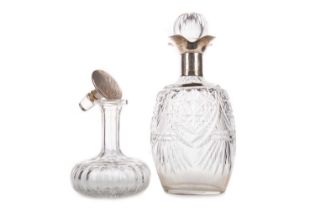 TWO SILVER MOUNTED DECANTERS,
