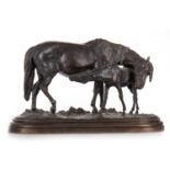 BRONZE SCULPTURE OF A HORSE AND FOAL, 20TH CENTURY