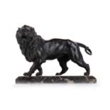 BRONZED SPELTER MODEL OF A LION, 20TH CENTURY