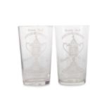 AIRDRIEONIANS F.C., TWO SCOTTISH CUP WINNERS COMMEMORATIVE GLASS TUMBLERS 1923/24