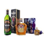 GLENFIDDICH CLAN SUTHERLAND 75CL WITH CROWN ROYAL 75CL AND MATCHING MINIATURE SINGLE MALT AND CANADI