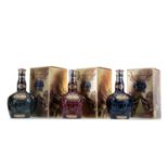 CHIVAS ROYAL SALUTE 21 YEAR OLD RUBY, EMERALD AND SAPPHIRE DECANTERS BLENDED WHISKY