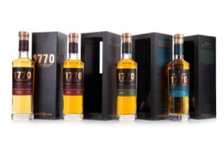 4 BOTTLES OF GLASGOW DISTILLERY 1770 SERIES AND GLASS LOWLAND SINGLE MALT